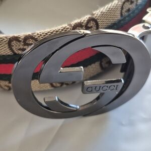 Gucci Canvas Belt with Silver GG Buckle